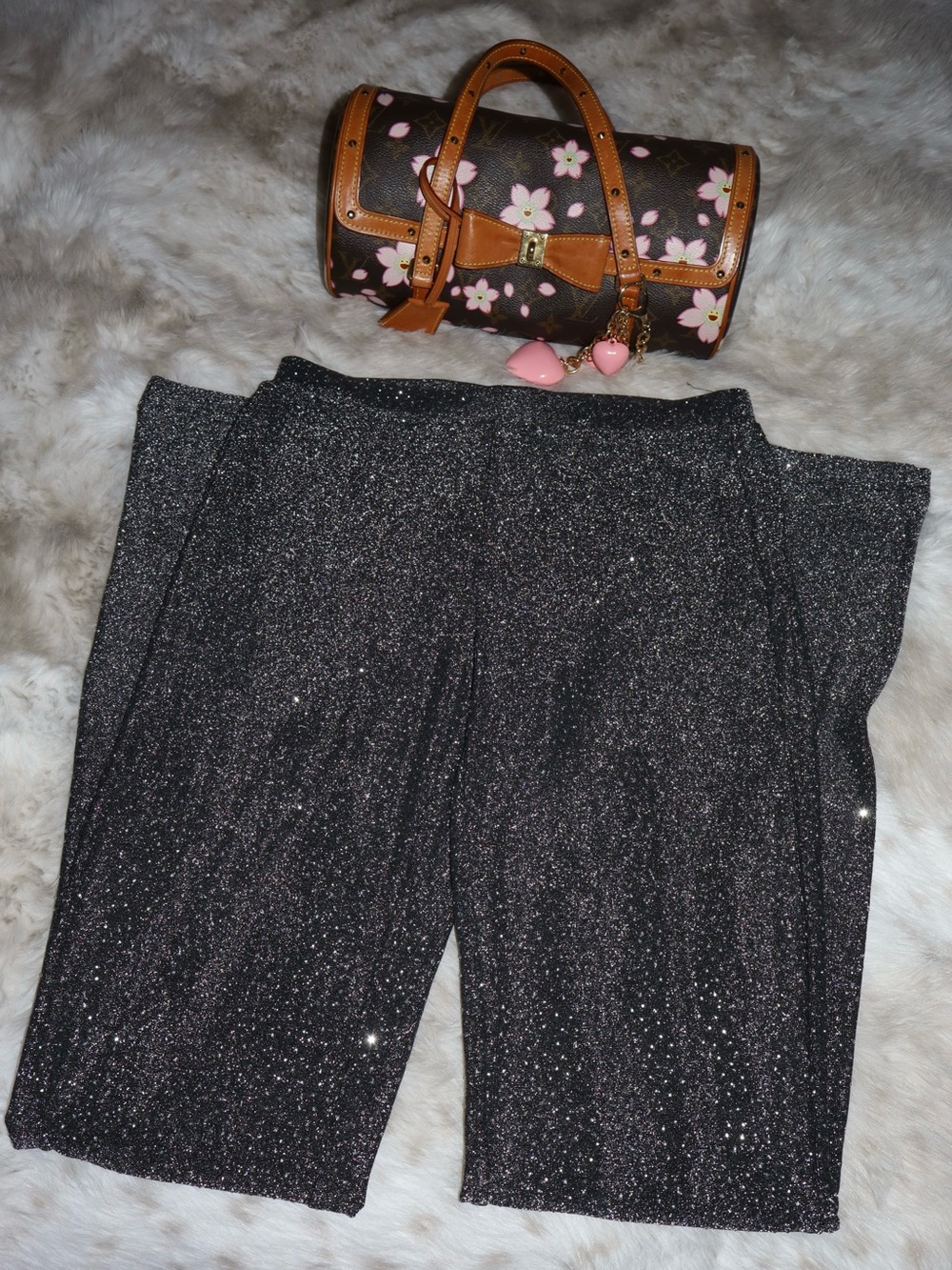 Dark gray mid rise rhinestone diamonte flare Pants